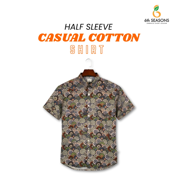 Half Sleeve Casual Cotton Shirt(Gray) - M